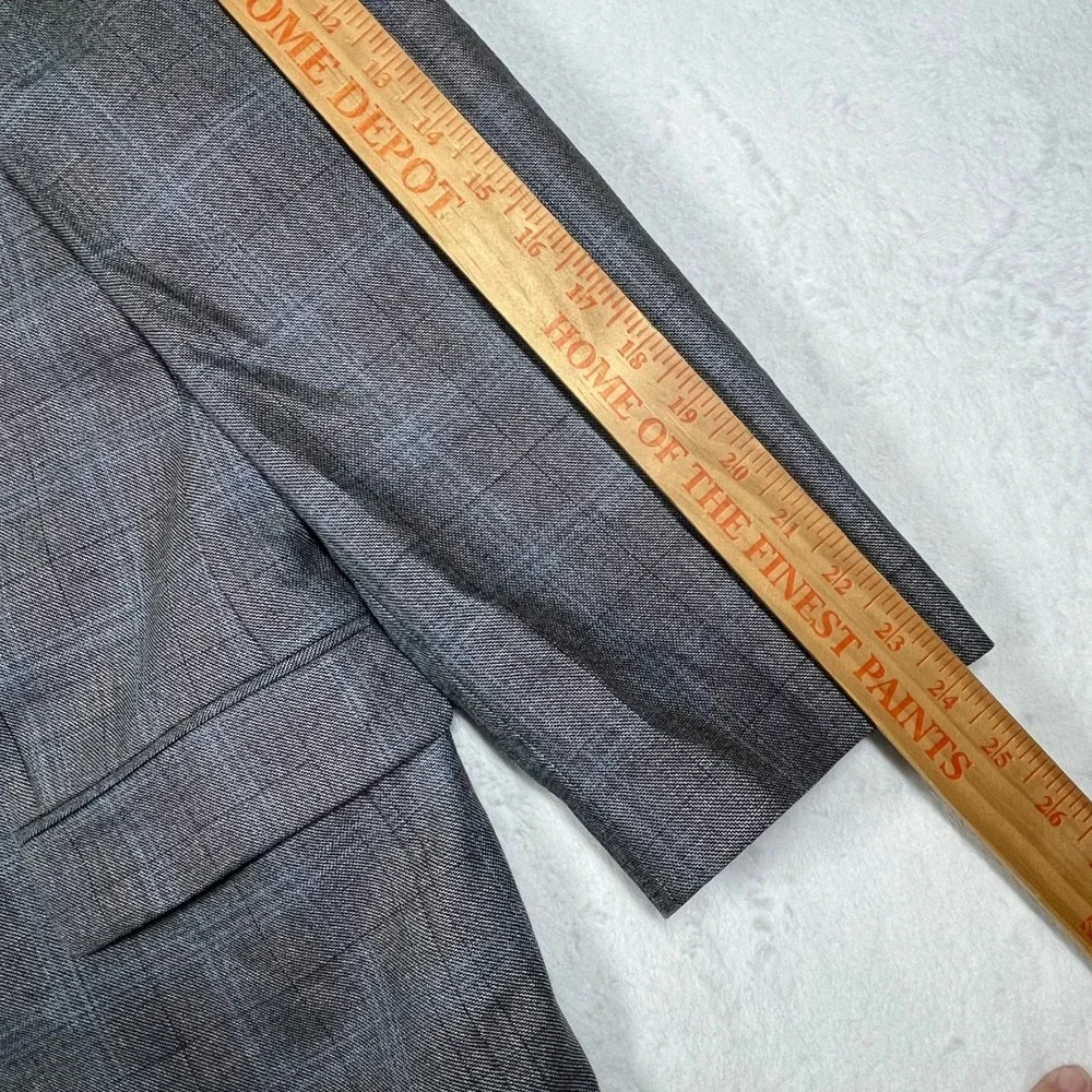 Lauren Ralph Lauren Silk Wool Two-Button Blazer Mens 46R Grey Plaid Glen Check